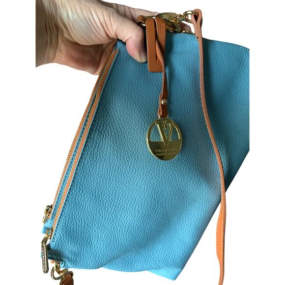 Valentina Italia Light Blue Pebbled Cross Body Bag Purse Genuine Leather - Picture 7 of 11